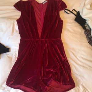 Maroon Velvet low cut Romper